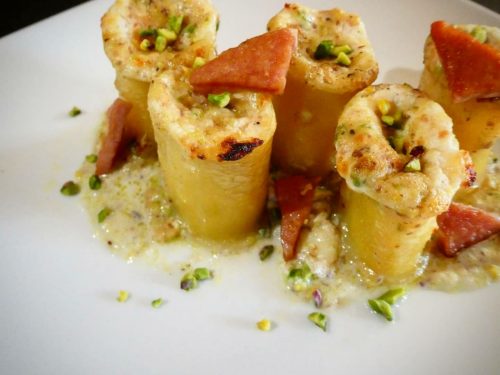 Paccheri golosi con pistacchio e mortadella