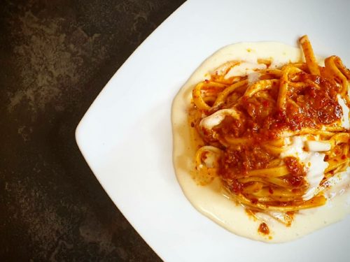 Tonnarelli con crema di provola dolce e ‘nduja