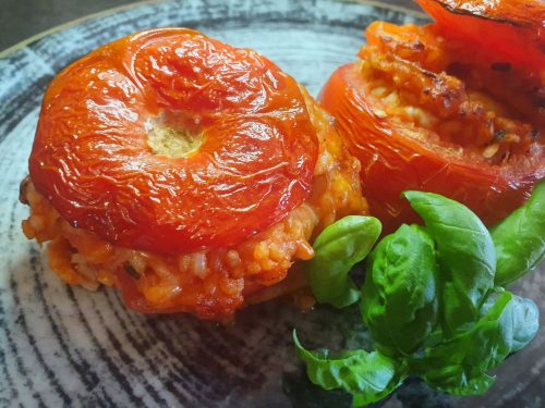 Pomodori ripieni con riso e mazzancolle