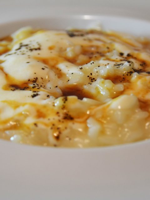 Risotto alla crema di grana, riduzione di birra e caffè