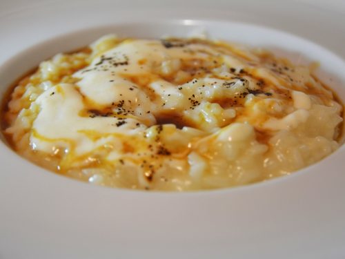 Risotto alla crema di grana, riduzione di birra e caffè